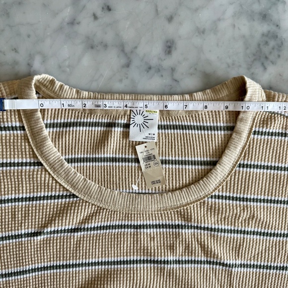 NWT Aerie OFFLINE Wow! Waffle Knit Long Sleeve Tee Med Soft Wheat Beige Stripe - Picture 11 of 11